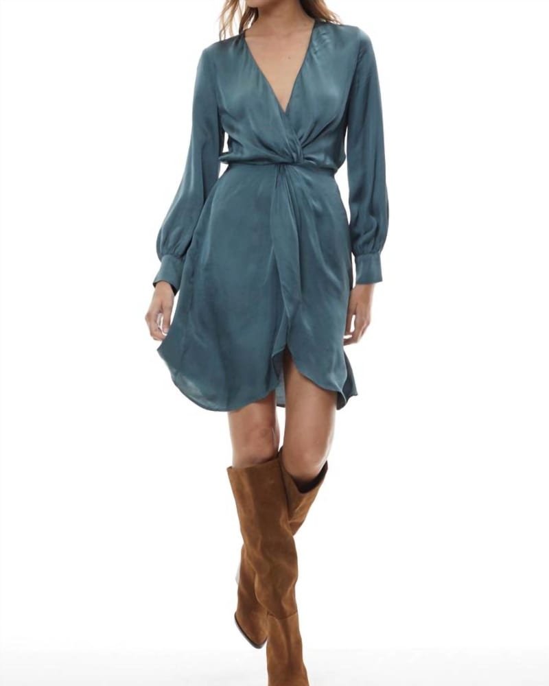 Front of a model wearing a size L Cyrus Dress In Sage Leaf in Sage Leaf by young fabulous & broke. | dia_product_style_image_id:346772
